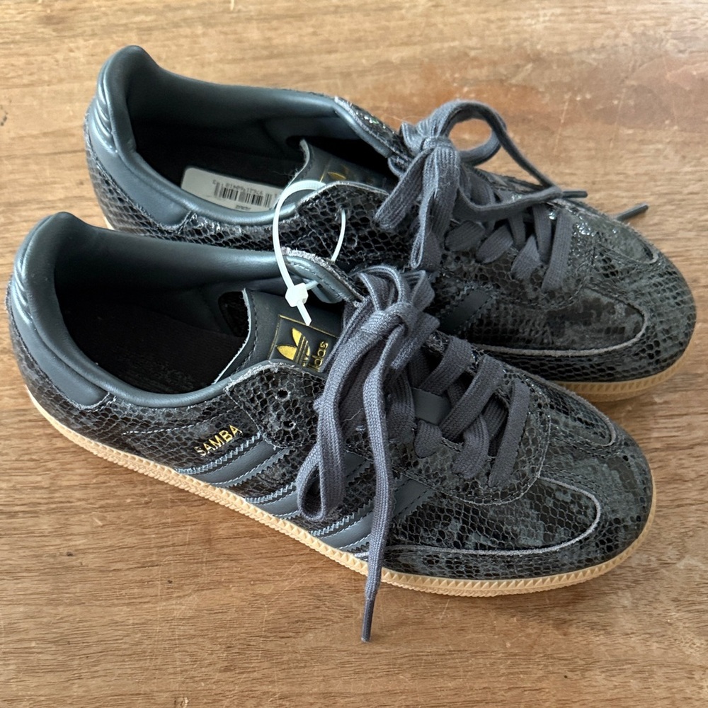 adidas Samba Black Snakeskin-Texture Trainers with Gum Sole